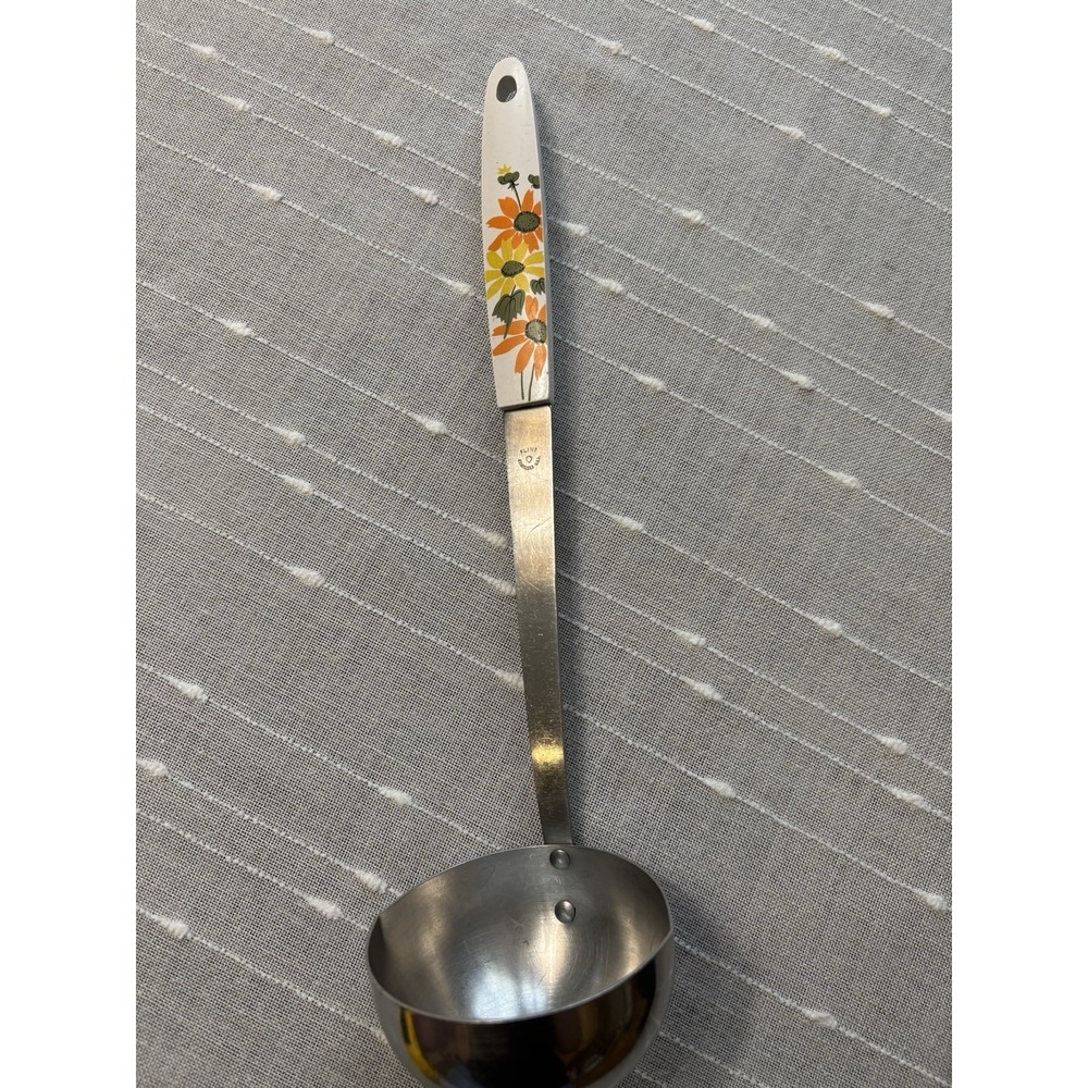 Flint USA Vintage Country Garden Soup Ladle Stainless Steel Daisy Flower EUC